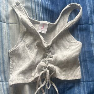 Stylish Gray Lace-Up Crop Top
